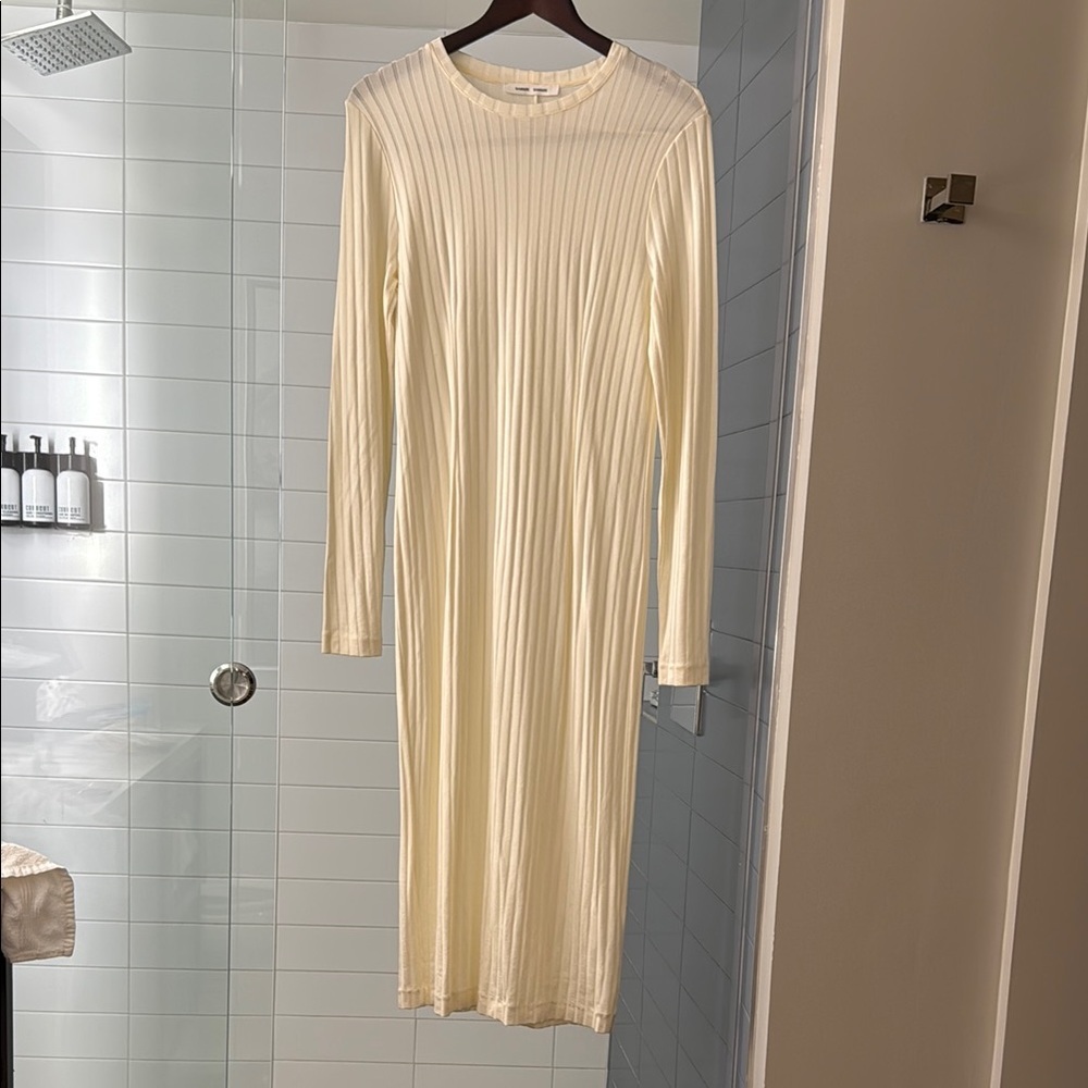 Samsoe Samsoe Jenari Ribbed Knit Eggnog Long Sleeve Sheath Dress Size Large - Picture 3 of 15